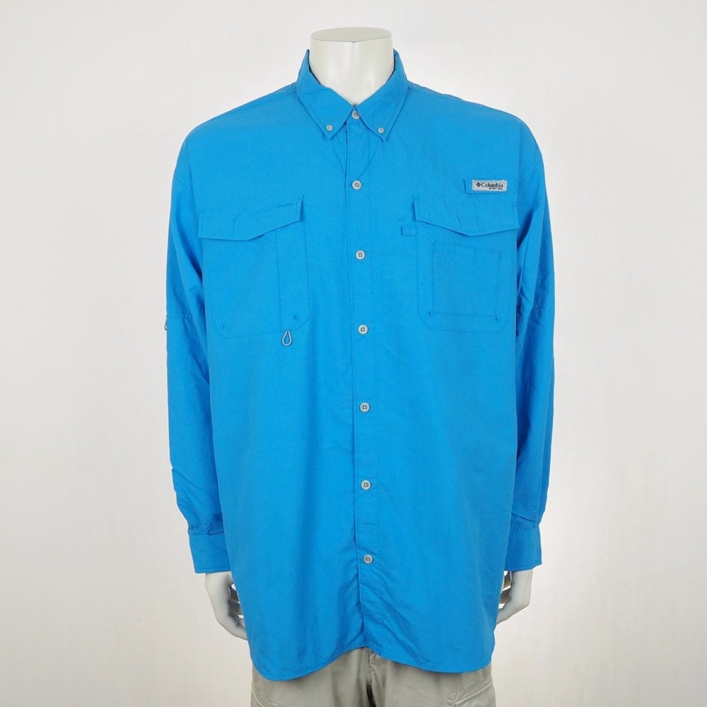 Columbia PFG Ventilated Fishing Gear Button Down Shirt Mens 2XL XXL Blue Nylon